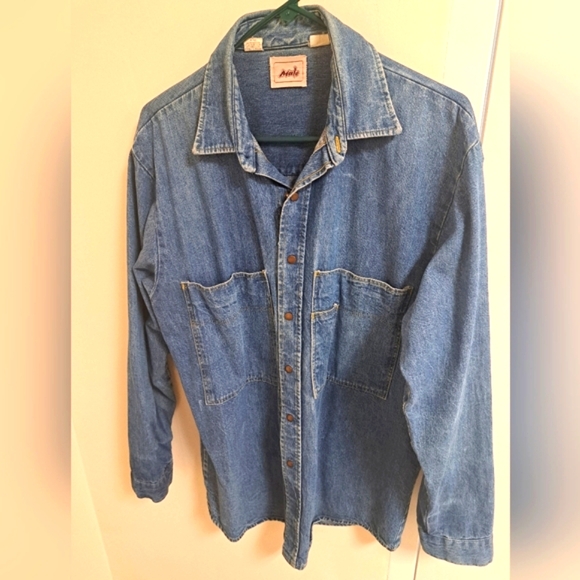 Vintage 1970s Denim Snap-button Shirt Men's Large - Picture 2 of 6